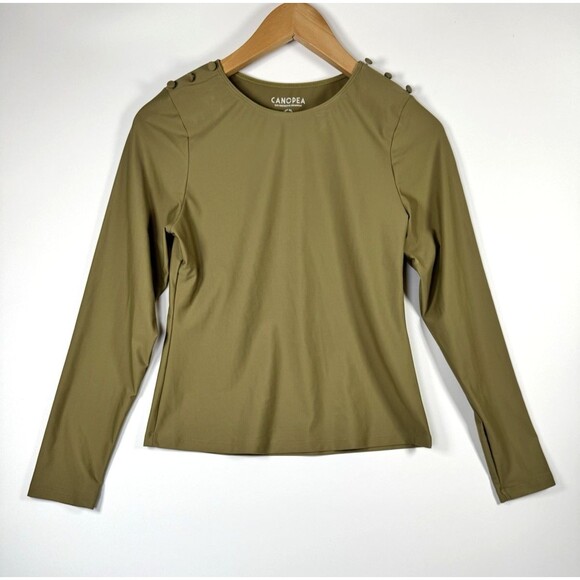 Canopea Swim Top Womens 6 Olive Green Long Sleeve UPF 50 Rash Guard Sustainable - Picture 1 of 12